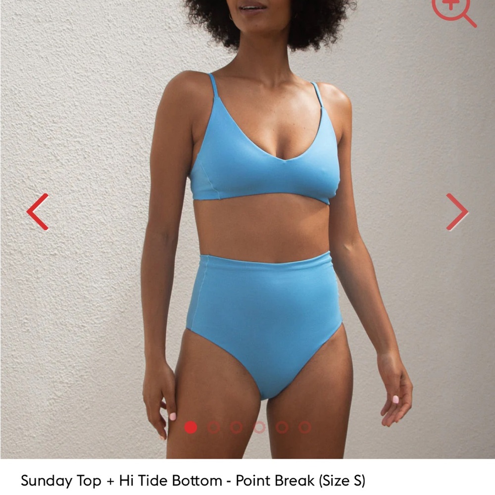 Left on Friday Sunday top in Point Break (blue), M